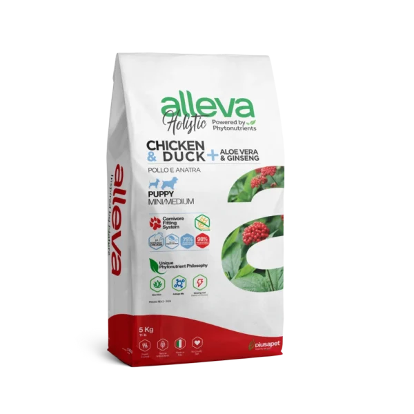 Crocchette per Cani Puppy (Pollo & Anatra) Aloe Vera & Ginseng - Mini/Medium 5 KG